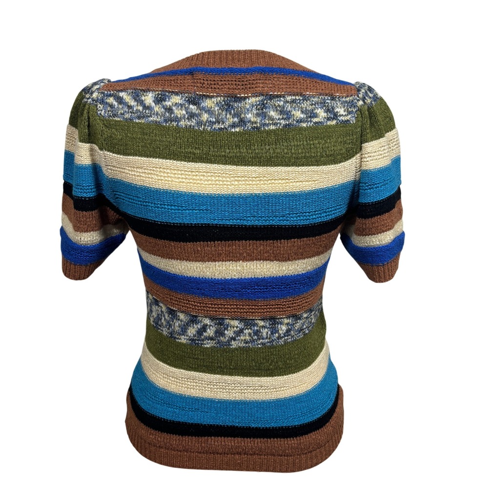 Elizabeth James The Label Striped Knit Puff Sleeve Crewneck Sweater Top Women XS - Picture 5 of 8